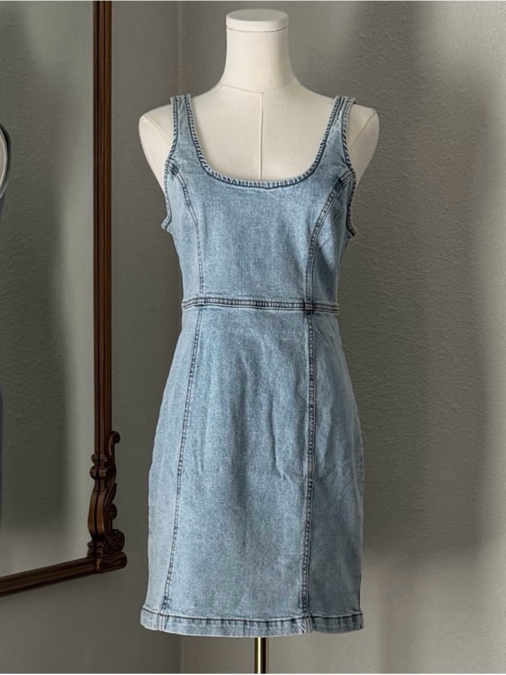 Cotton On Light Wash Denim Mini Dress Small Y2K Coquette 90s Retro Shift